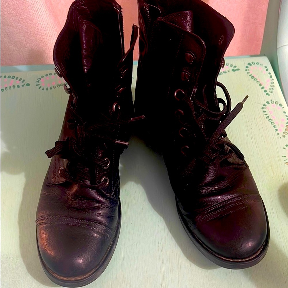 Black leather ankle boots.